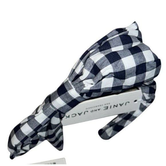 Janie & Jack Headband Hair Accessory Checkered Navy Blue & White Big Bow - Picture 3 of 4